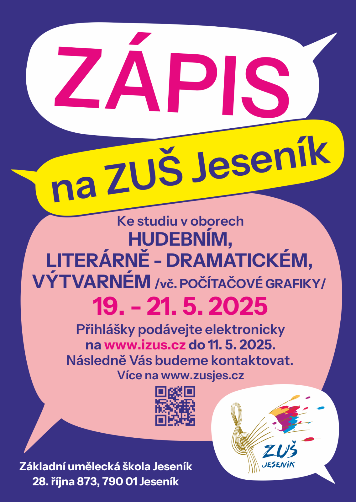 ZÁPIS na ZUŠ JESENÍK 19. - 21. 5. 2025